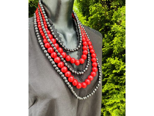 Намисто з дерева червоно-чорне