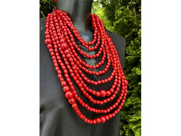 Намисто з дерева, ручна робота, намисто червоний колір