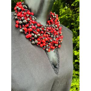 Намисто з дерева червоно-чорне, ручна робота