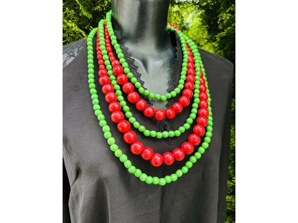 Намисто з дерева червоно-зелене