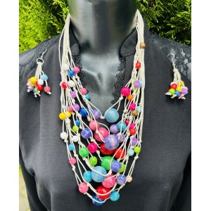 Набір прикрас з дерева, намисто, сережки, ручна робота кольорове