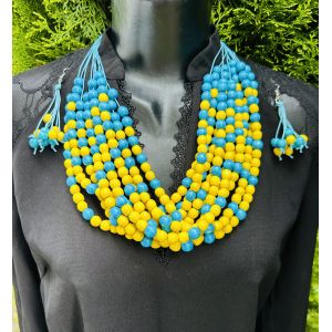 Набір прикрас блакино-жовті, намисто та сережки в національному стилі
