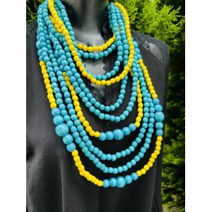 Намисто з дерева, ручна робота, намисто для вишиванки, жовто-блакитний колір