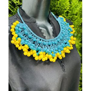 Намисто з дерева ручна робота блакитно-жовте