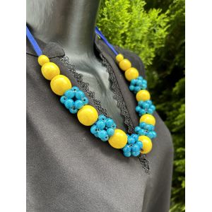 Намисто з дерева, блакитно-жовте, ручна робота