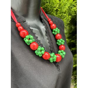 Намисто з дерева, червоно-зелене, ручна робота