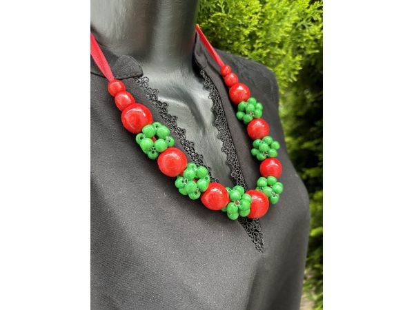 Намисто з дерева, червоно-зелене, ручна робота