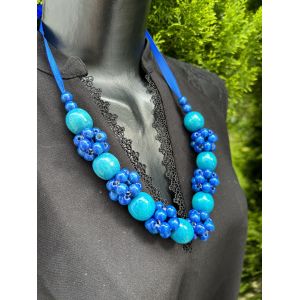 Намисто з дерева, блакитне, ручна робота, українське намисто