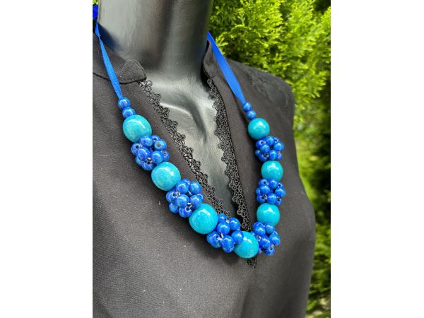 Намисто з дерева, блакитне, ручна робота, українське намисто
