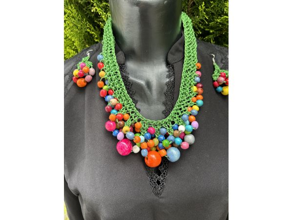 Набір прикрас з дерева, українське намисто, намисто для вишиванки, намисто та сережки