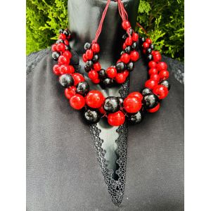 Набір прикрас червоно-чорні, намисто та браслет