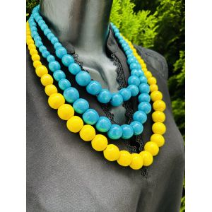Намисто з дерева блакитно-жовте, намисто в національному стилі