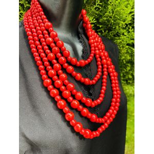 Намисто з дерева червоного кольору 5 рядів