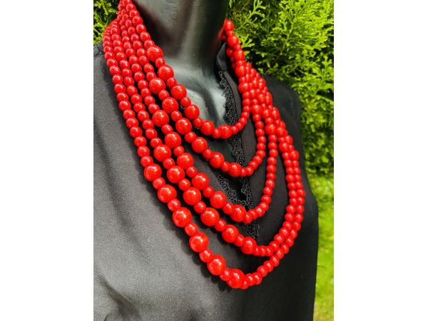 Намисто з дерева червоного кольору 5 рядів
