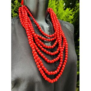 Намисто з дерева, ручна робота, намисто червоний колір 7 рядів