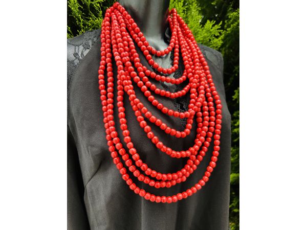 Намисто з дерева, ручна робота, намисто червоний колір