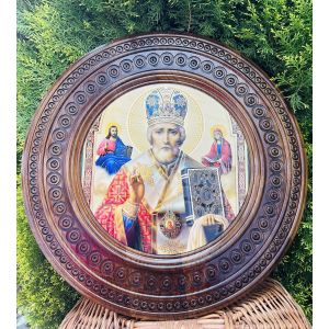 Дерев'яна тарілка (ікона) "Св. Микола Чудотворець" 50 см