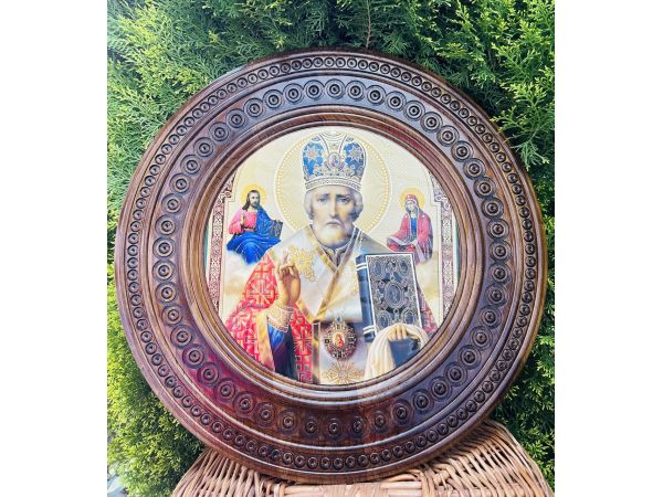 Дерев'яна тарілка (ікона) "Св. Микола Чудотворець" 50 см