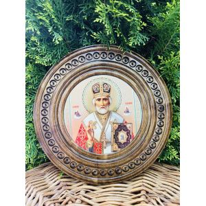 Дерев'яна тарілка (ікона) "Св. Микола Чудотворець" 25 см