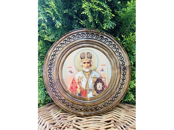 Дерев'яна тарілка (ікона) "Св. Микола Чудотворець" 25 см