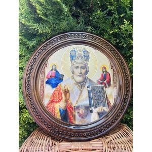 Дерев'яна тарілка (ікона) "Св. Микола Чудотворець" 40 см