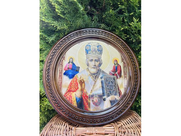 Дерев'яна тарілка (ікона) "Св. Микола Чудотворець" 40 см