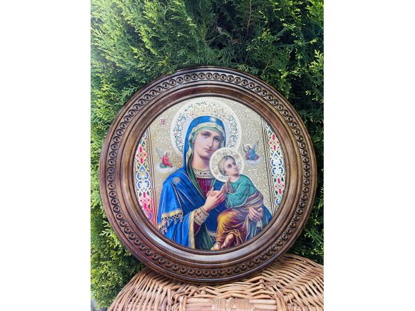Дерев'яна тарілка (ікона) «Ікона Божої Матері Страсна" 40 см