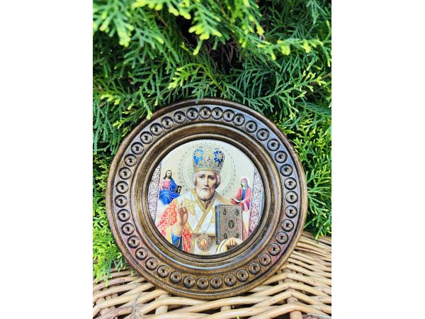 Дерев'яна тарілка (ікона) "Св. Микола Чудотворець" 16,5 см