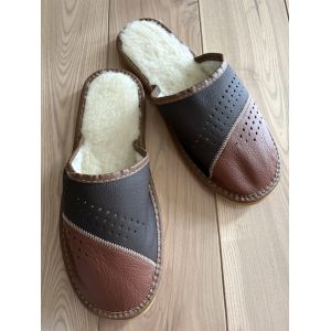 Чоловічі зимові капці з овчиною шкіряні теплі домашні тапочки 45