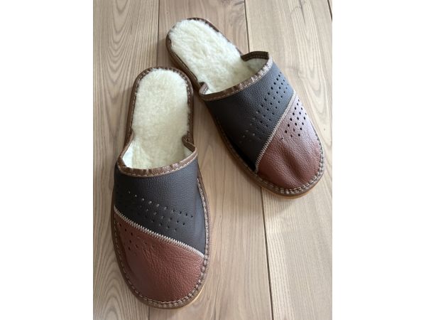 Чоловічі зимові капці з овчиною шкіряні теплі домашні тапочки 44