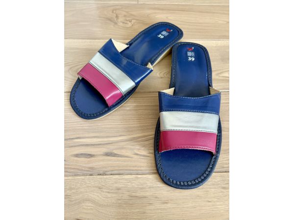 Домашні жіночі шкіряні капці синього кольору Wojcik 39