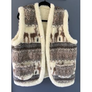 Жилет з овечої шерсті, орнамент олені, подвійна, безрукавка, камізелька 54 розмір