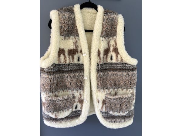 Жилет з овечої шерсті, орнамент олені, подвійна, безрукавка, камізелька 54 розмір