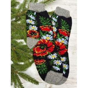 Шкарпетки жіночі з овечої шерсті, маки