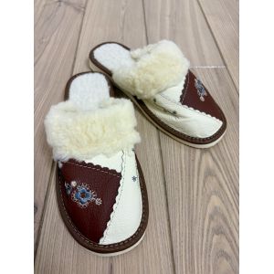 Домашні шкіряні жіночі тапочки з овечої шерсті 39