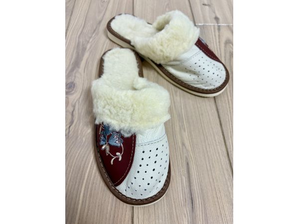 Домашні шкіряні жіночі тапочки з овечої вовни 39