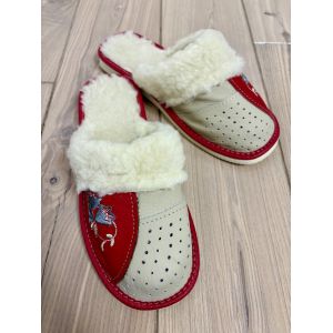 Домашні шкіряні жіночі тапочки з овечої вовни 37 розмір