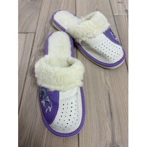 Домашні шкіряні жіночі тапочки з овечої вовни розмір 41