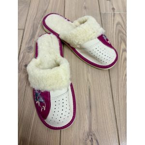 Домашні шкіряні жіночі тапочки з овечої вовни розмір 41