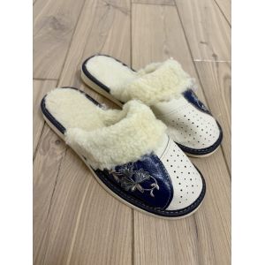 Домашні шкіряні жіночі тапочки з овечої вовни розмір 41