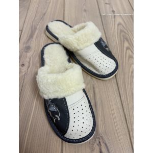 Домашні шкіряні жіночі тапочки з овечої вовни розмір 38