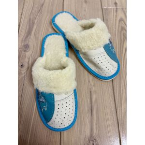 Домашні шкіряні жіночі тапочки з овечої вовни розмір 38