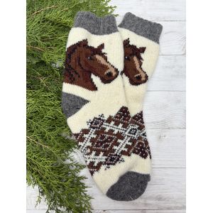 Шкарпетки жіночі з овечої шерсті новорічні, подарунок на новий рік , рік коня