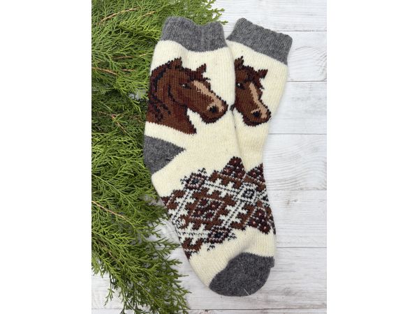 Шкарпетки жіночі з овечої шерсті новорічні, подарунок на новий рік , рік коня