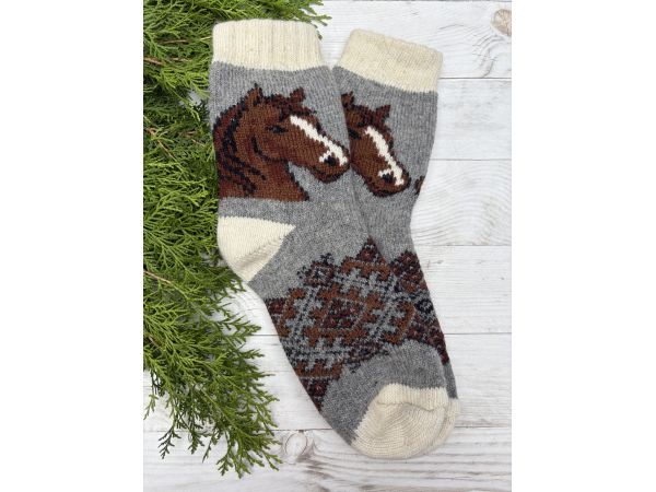Шкарпетки жіночі з овечої шерсті новорічні, подарунок на новий рік , рік коня