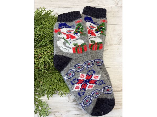 Шкарпетки жіночі з овечої шерсті сніговик