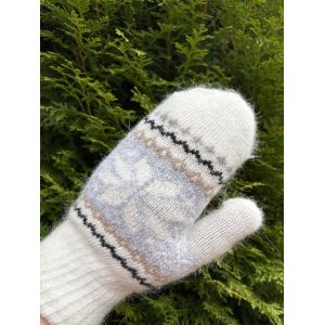 Рукавички жіночі орнамент біло-сірий