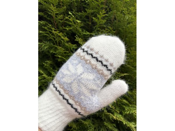 Рукавички жіночі орнамент біло-сірий