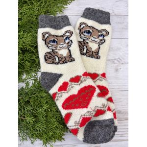 Шкарпетки жіночі з овечої шерсті Тигр з сердечком