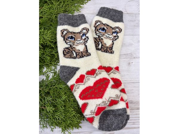 Шкарпетки жіночі з овечої шерсті Тигр з сердечком